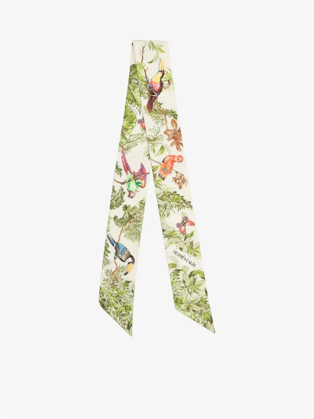 Hermes Equateur yellow Bird Print Silk Twilly Scarf